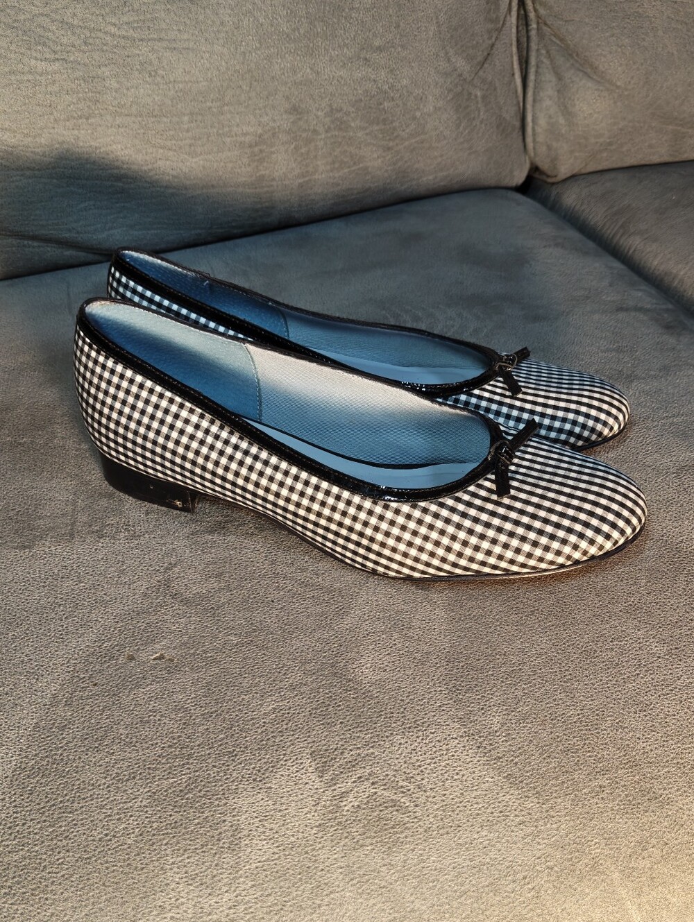 Talbots Black and White Gingham Ballet Flats with Patent Trim